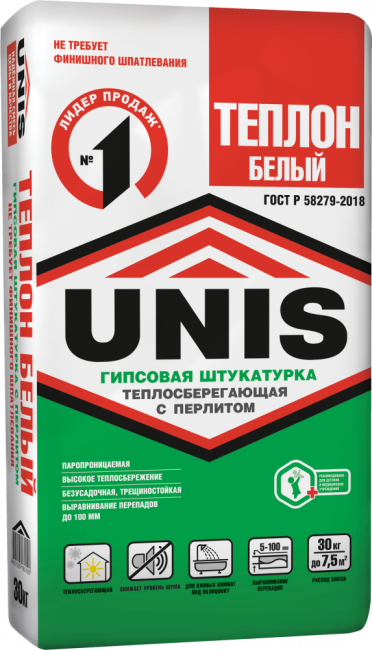 ЮНИС (UNIS) Теплон белый 30 кг (гипсовая штукатурка) купить недорого в Москве на 41км МКАД